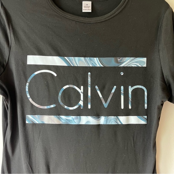 Calvin Logo T-Shirt Dress Black Medium | Stretchy Bodycon Graphic Casual Summer - Picture 2 of 8
